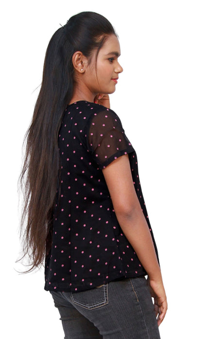 Casual Regular Sleeves Polka Print Women Black Top | S3S284