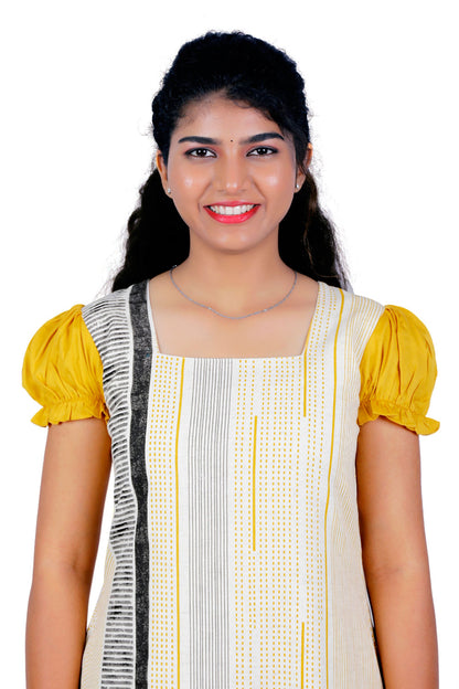 Women Abstract Cotton Blend Straight Kurta (Yellow) | S3K266