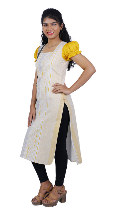 Women Abstract Cotton Blend Straight Kurta (Yellow) | S3K266