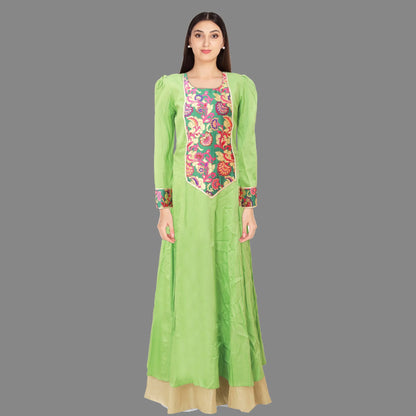 Lime Green Cotton Long Sleeves Anarkali Kurta