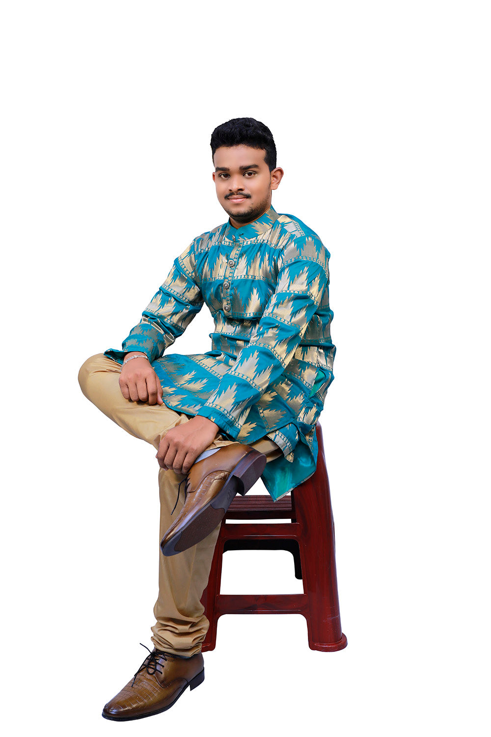 Blue & Gold Printed Kurta Pyjama Set | S3MKS