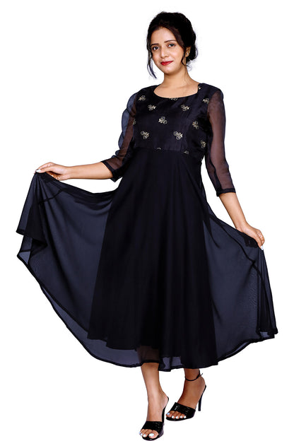 Solid Georgette Stitched Anarkali Gown | S3G399