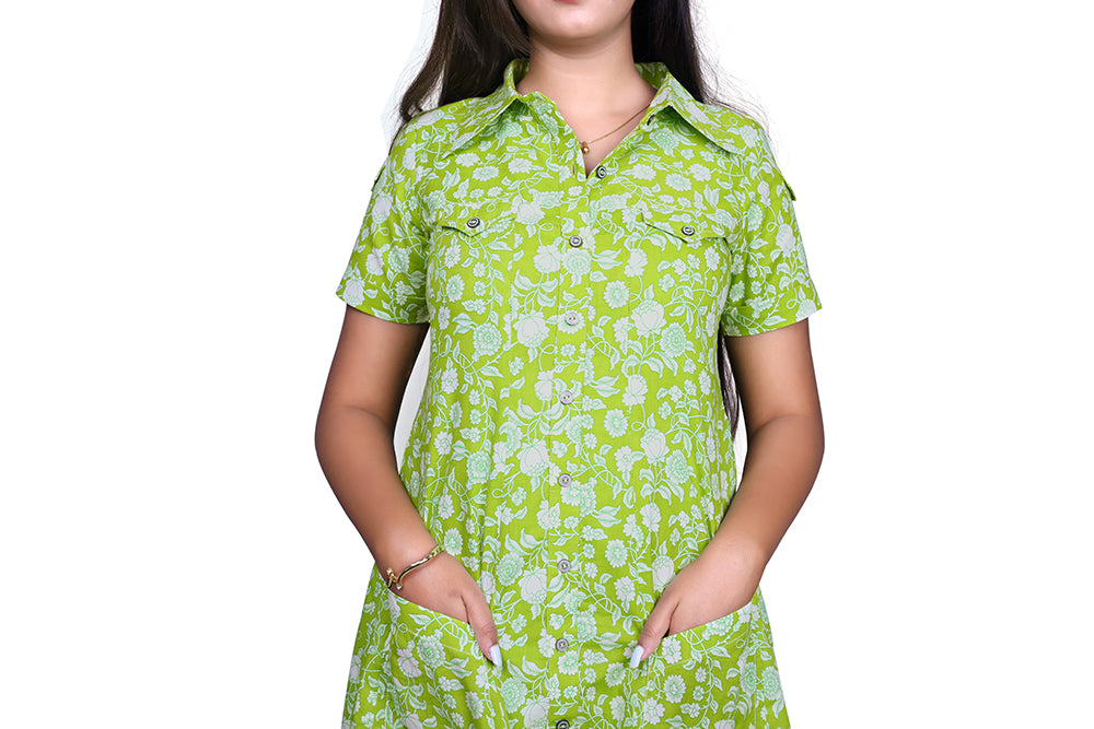 Printed Light Green Cotton Blend A-line Kurta | S3K831