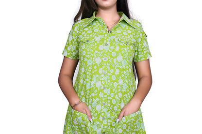 Printed Light Green Cotton Blend A-line Kurta | S3K831