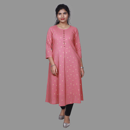 Carnation Pink Block Printed A Line Kurta | S3K1014