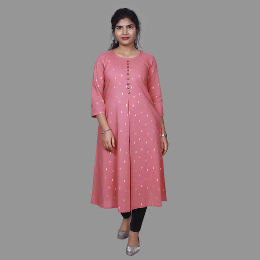 Carnation Pink Block Printed A Line Kurta | S3K1014