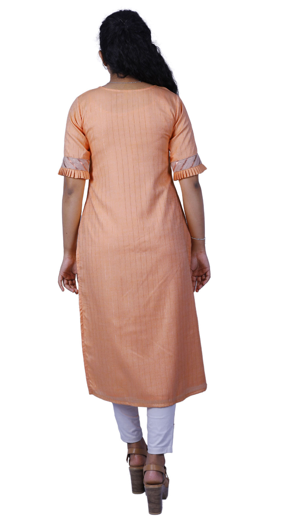 Women Printed Cotton Blend Straight Kurta (Orange) | S3X208