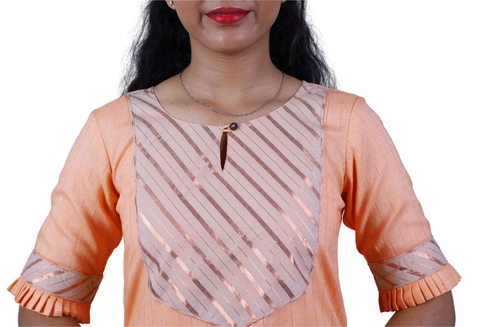 Women Printed Cotton Blend Straight Kurta (Orange) | S3X208