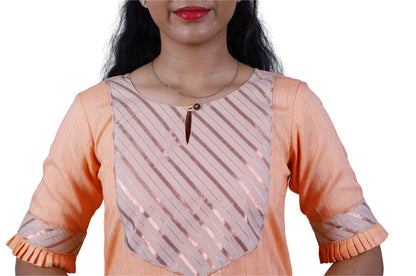Women Printed Cotton Blend Straight Kurta (Orange) | S3X208