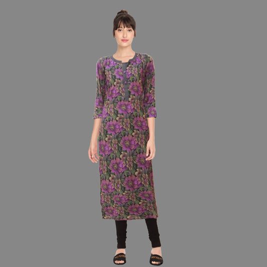 Round Neck Military Green Color Kurta for Women | S3K041
