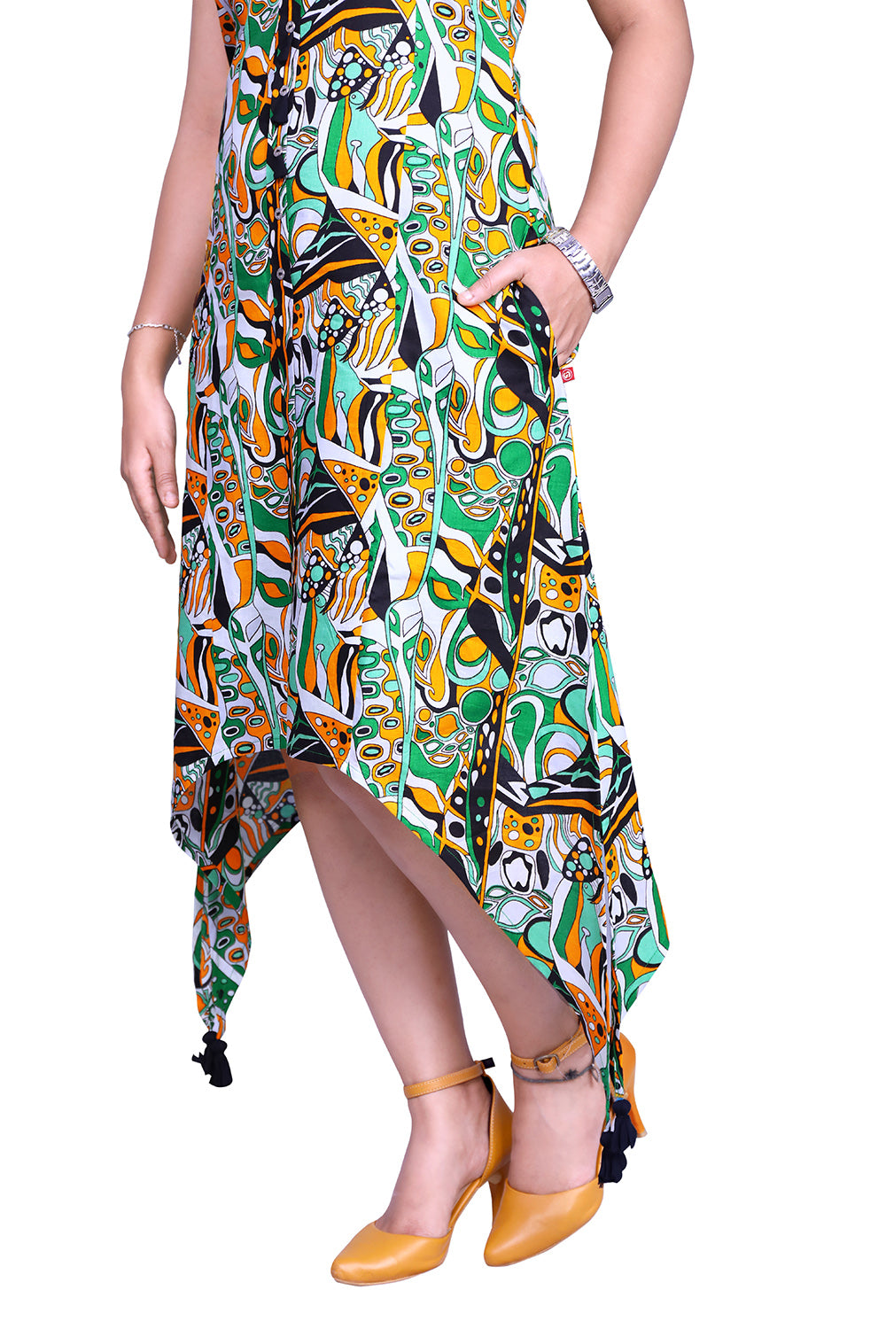 Women High Low Green Dress | S3K837