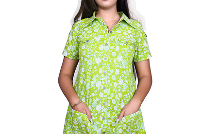 Printed Light Green Cotton Blend A-line Kurta | S3K831