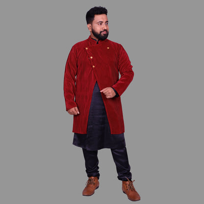 Solid Maroon Crushed Sherwani Set | S3SKP1045