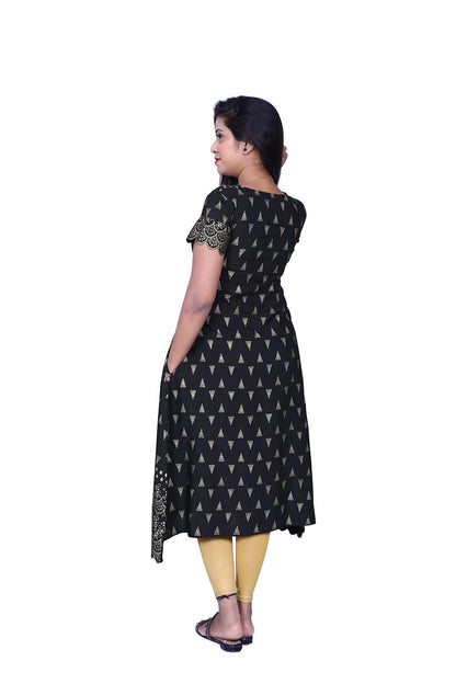 Black Printed A-Line Kurti | S3K803