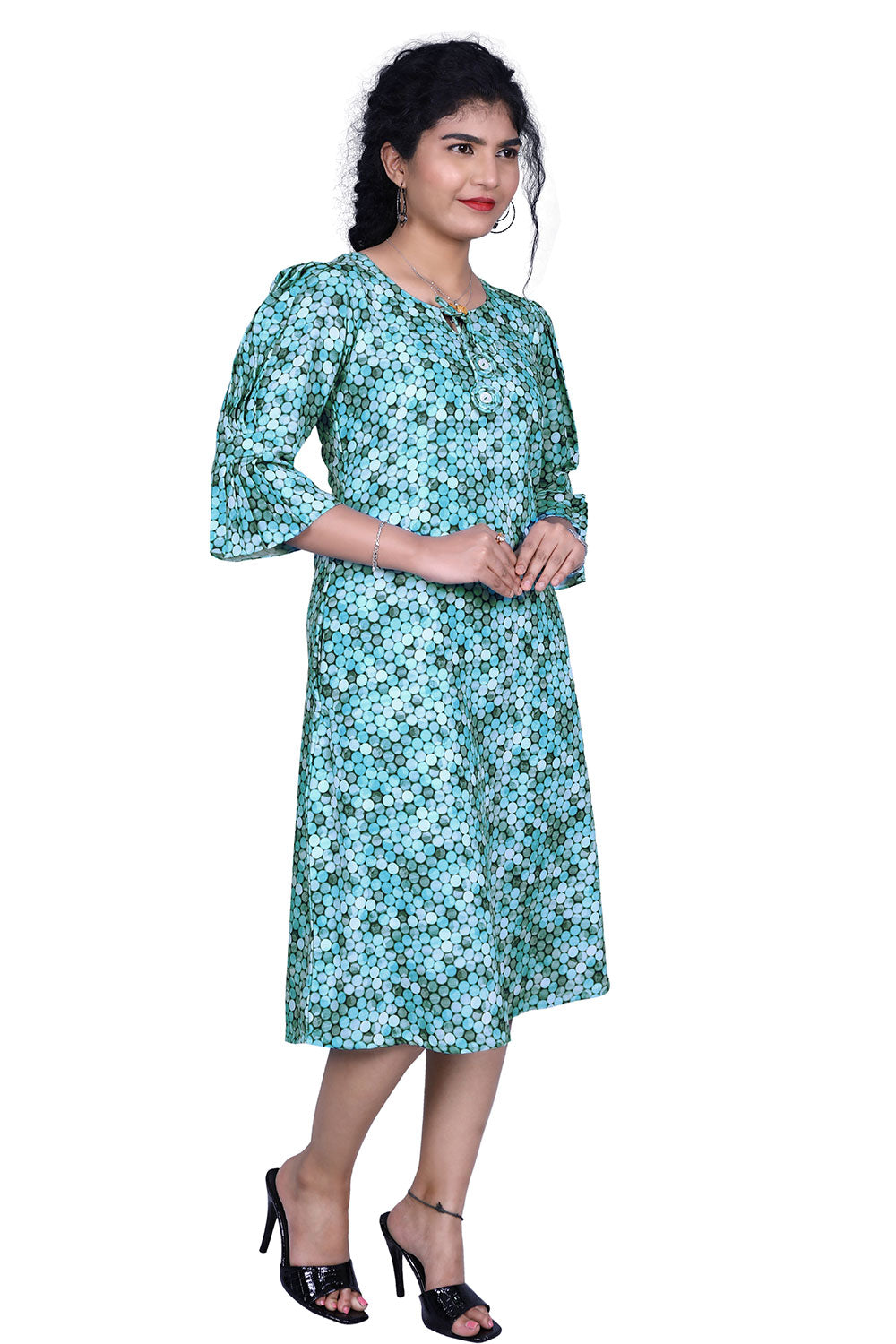 Blue Polka Print One Piece Dress | S3K903