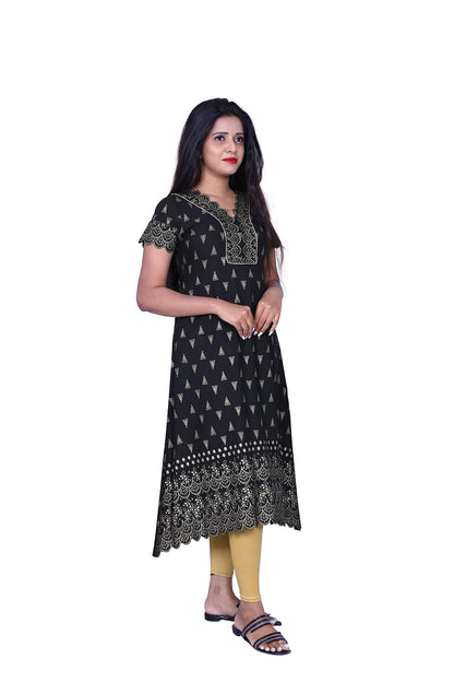 Black Printed A-Line Kurti | S3K803