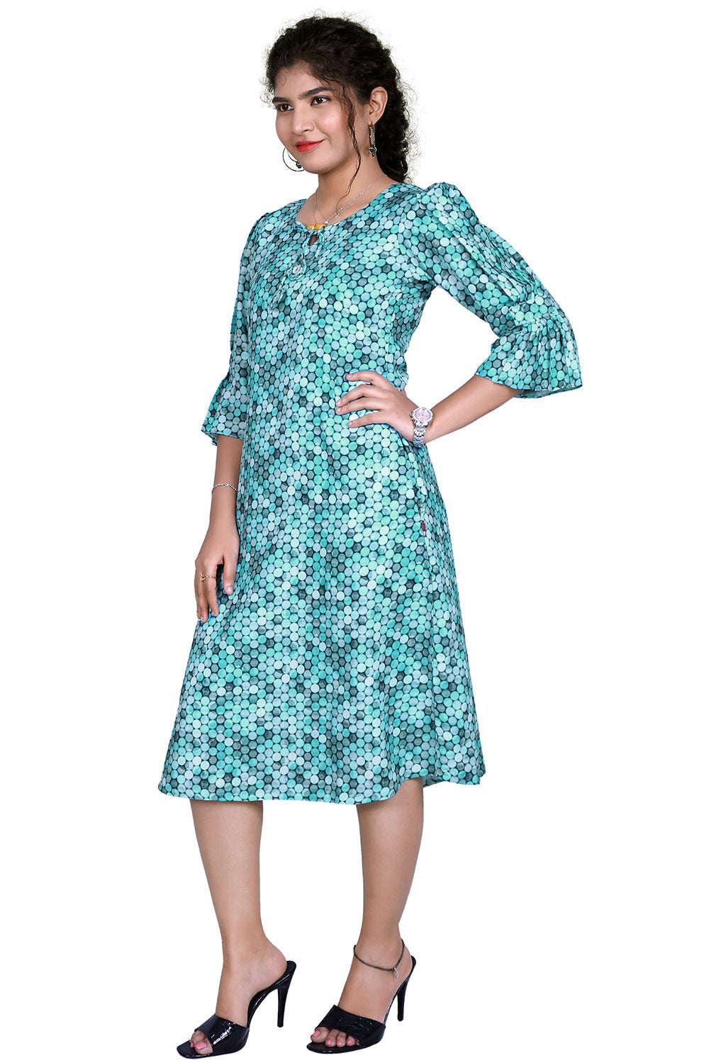 Blue Polka Print One Piece Dress | S3K903