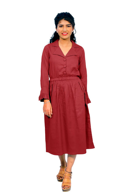 Cotton Collared A Line Dress | S3W167B