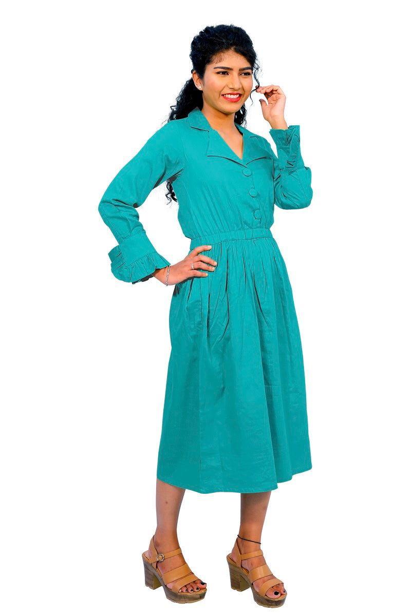 Cotton Collared A Line Dress | S3W167B