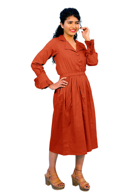 Cotton Collared A Line Dress | S3W167B