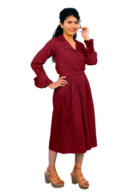 Cotton Collared A Line Dress | S3W167B