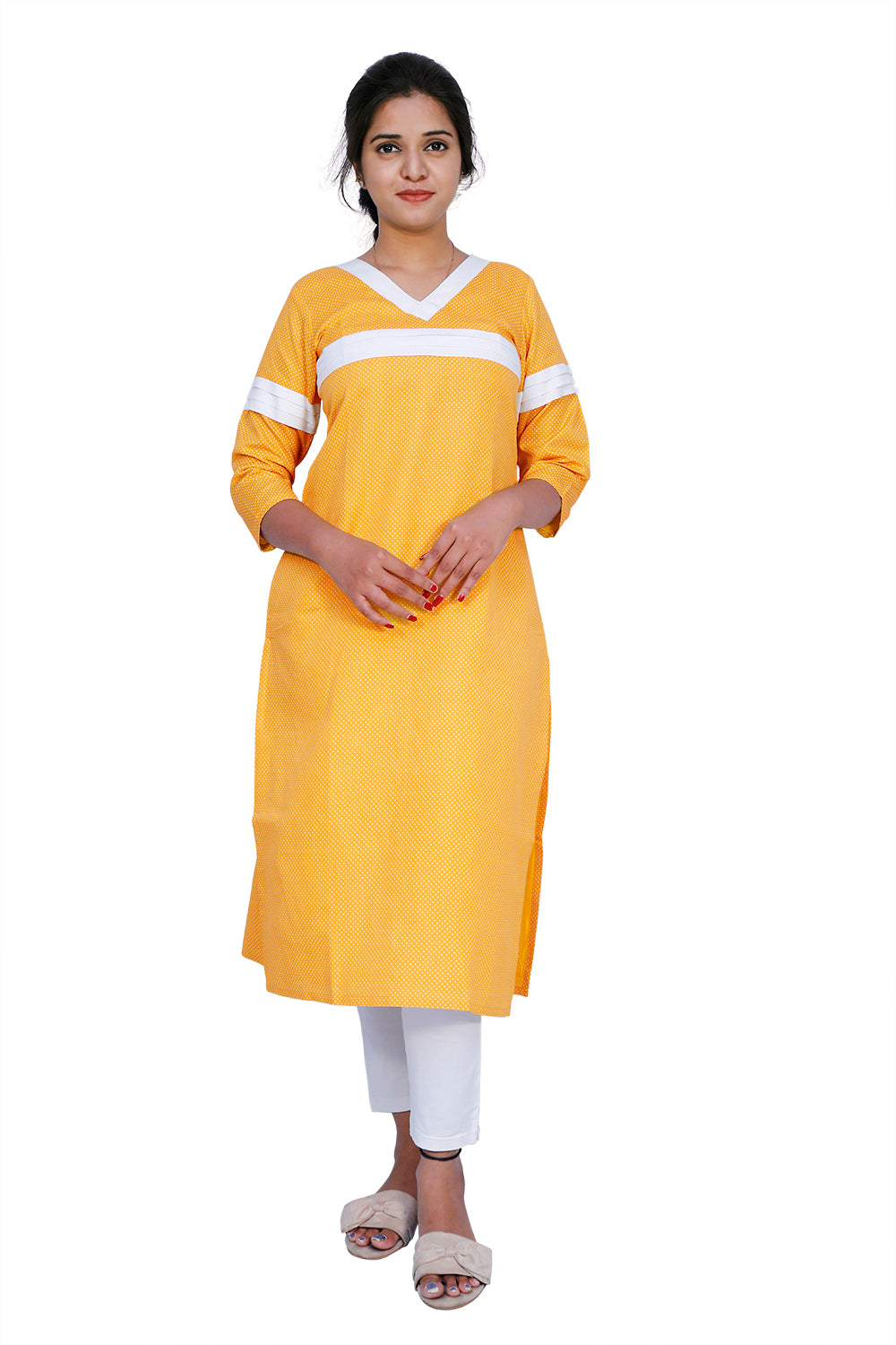 yellow polka dot cotton print Kurti | S3K434