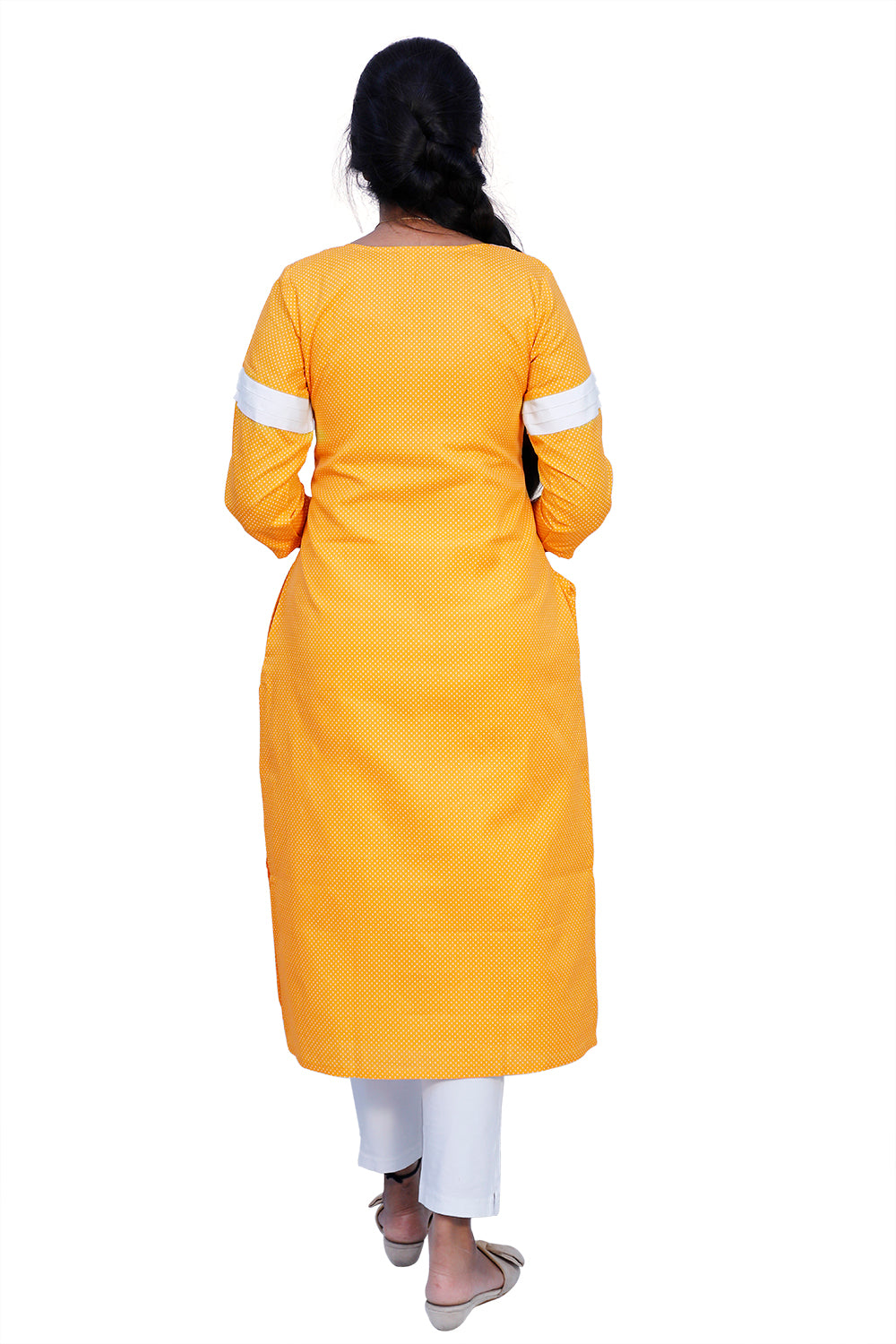 yellow polka dot cotton print Kurti | S3K434