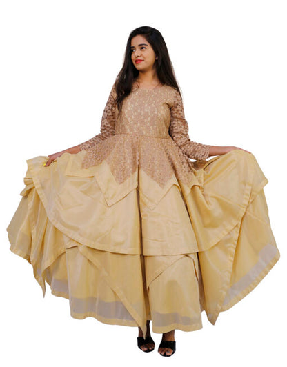 Women’s Cream and Gold Party Wear Dress | S3WPD