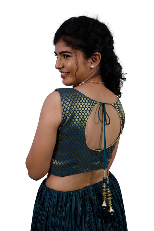 Green Crushed and Brocade Lehenga Set | SKD305