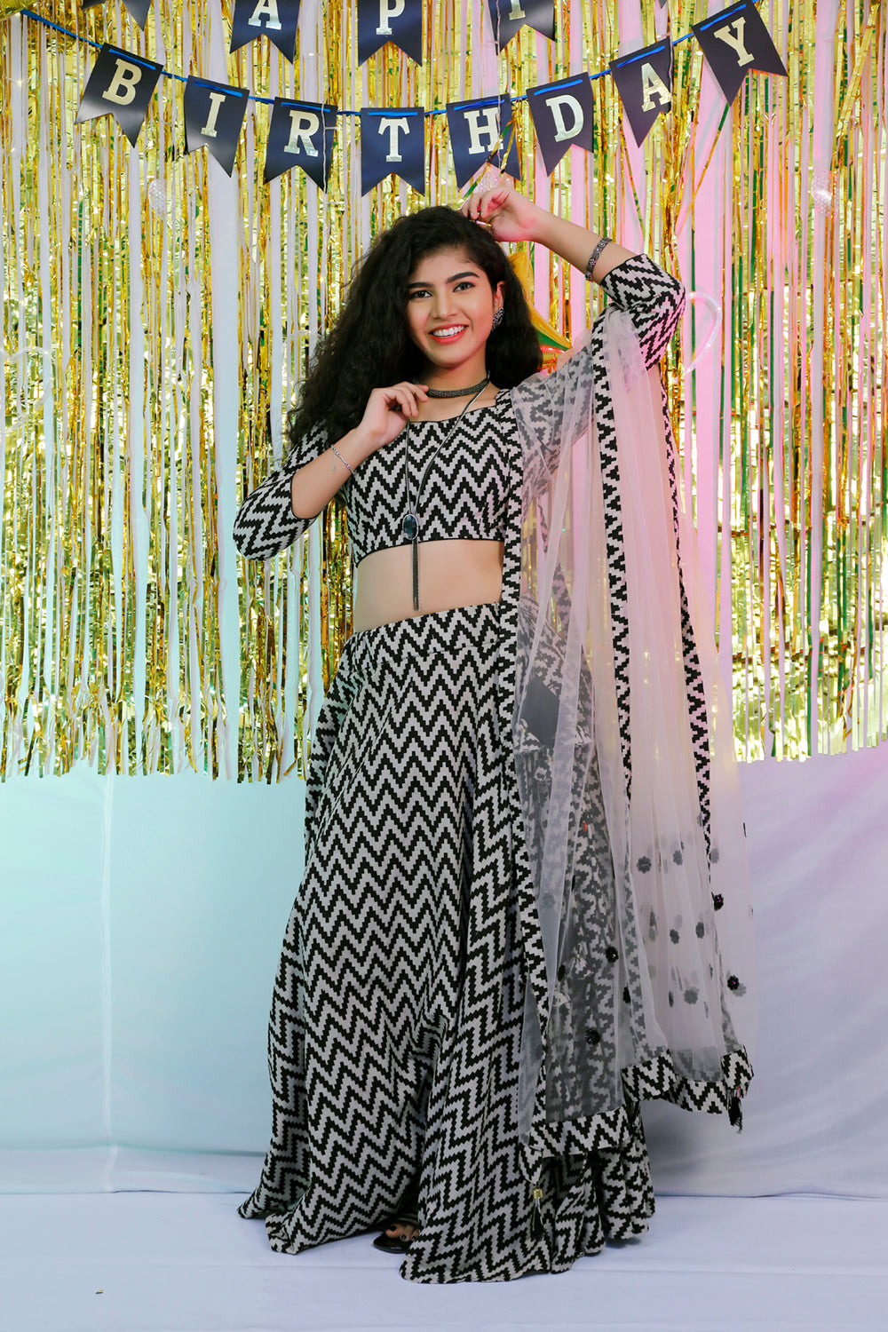Black & Grey Floral lehenga Set | S3SL236
