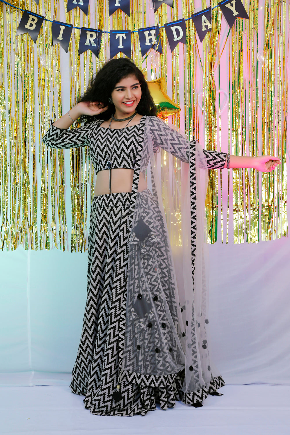 Black & Grey Floral lehenga Set | S3SL236