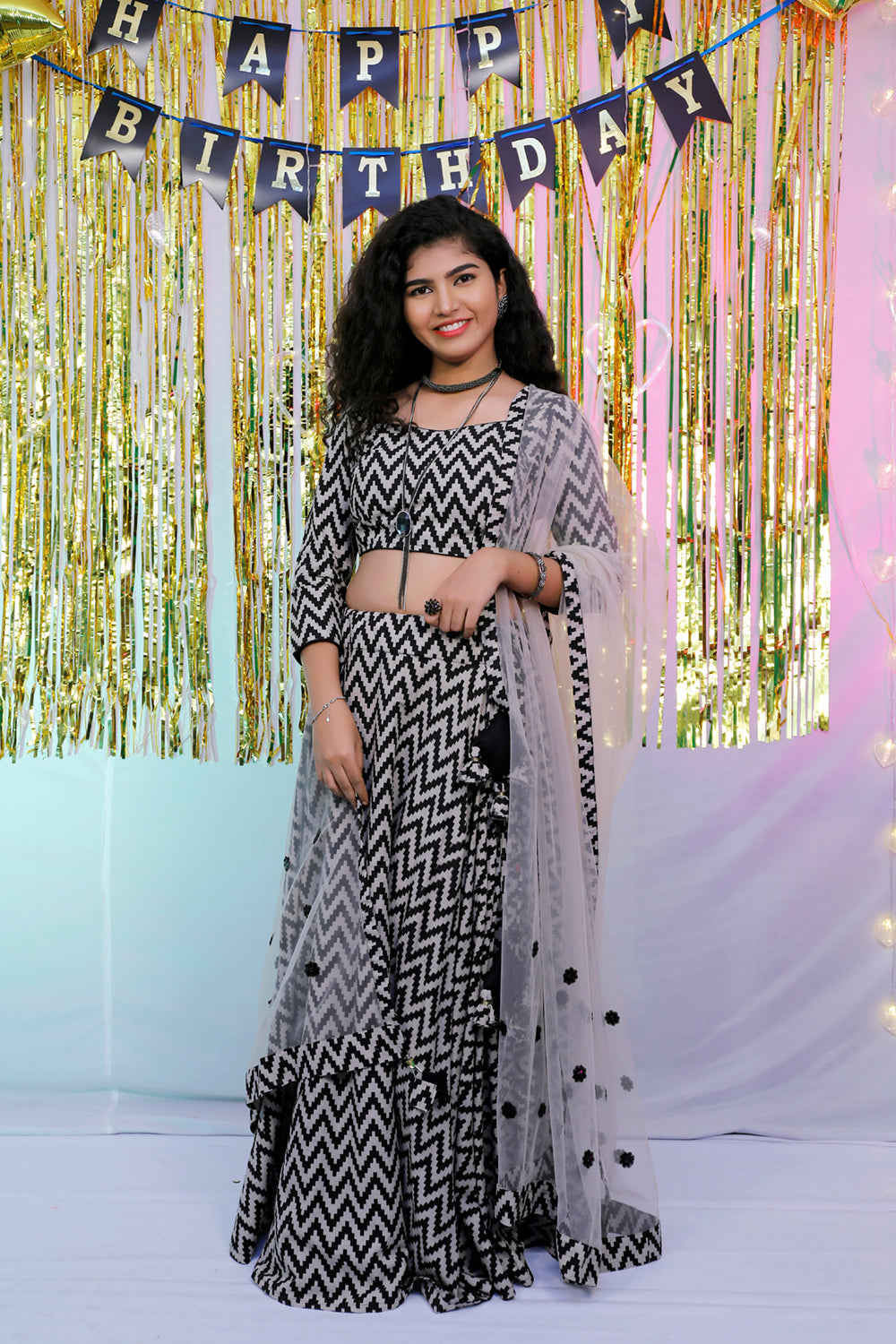 Black & Grey Floral lehenga Set | S3SL236
