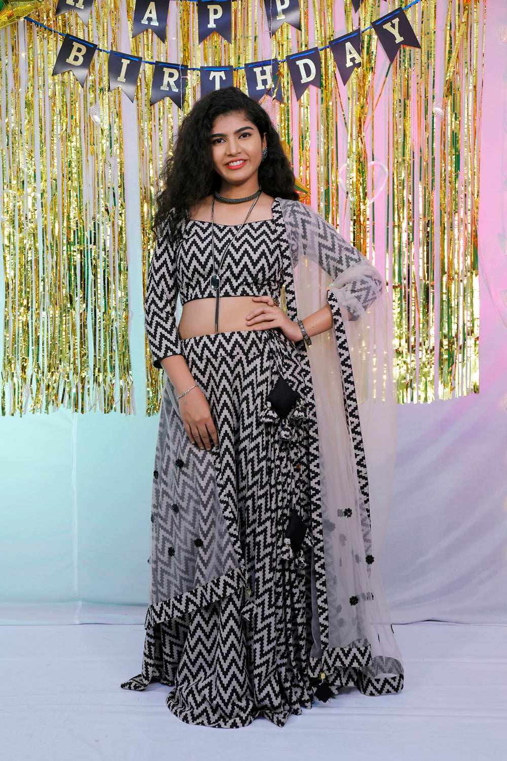 Black & Grey Floral lehenga Set | S3SL236
