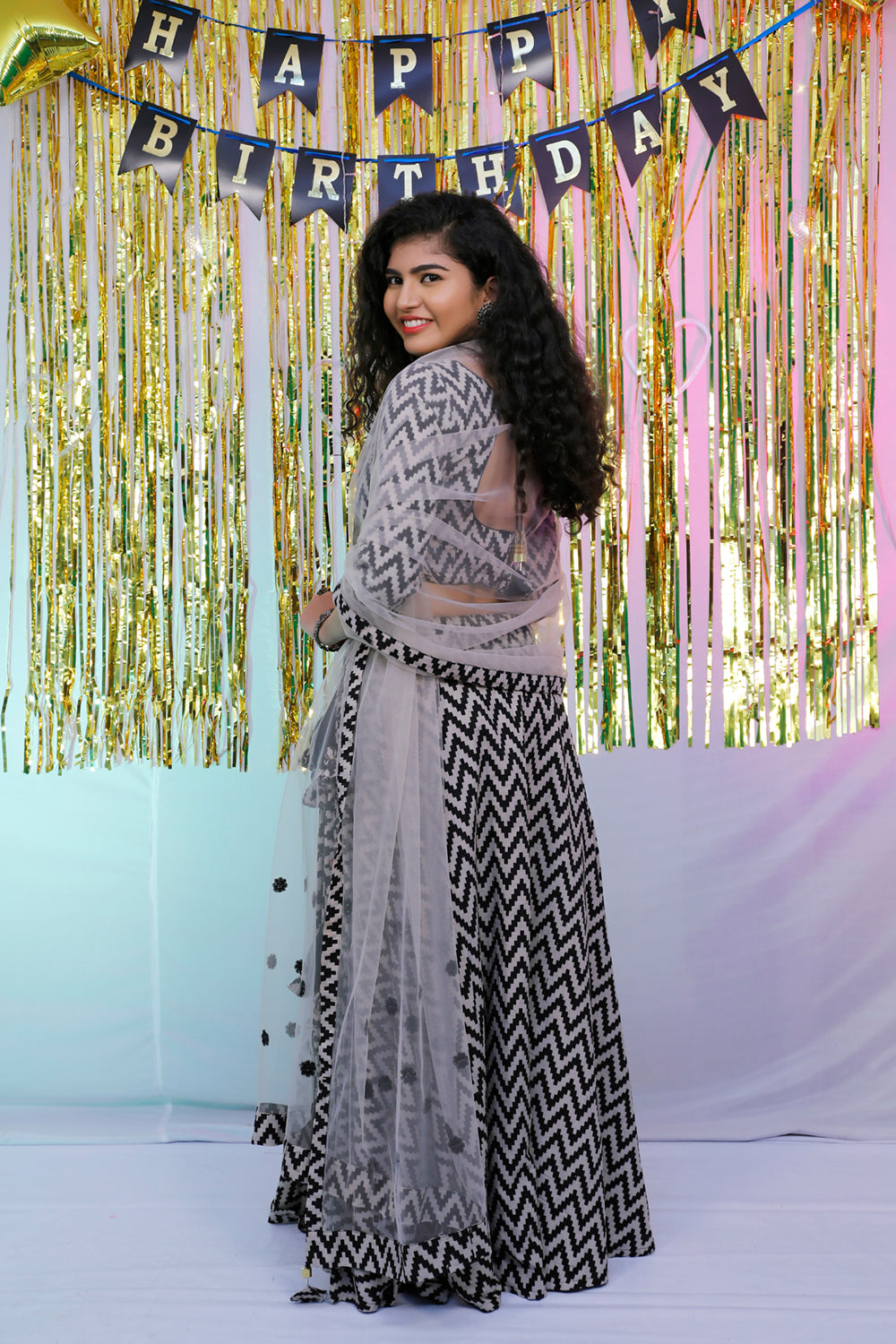 Black & Grey Floral lehenga Set | S3SL236