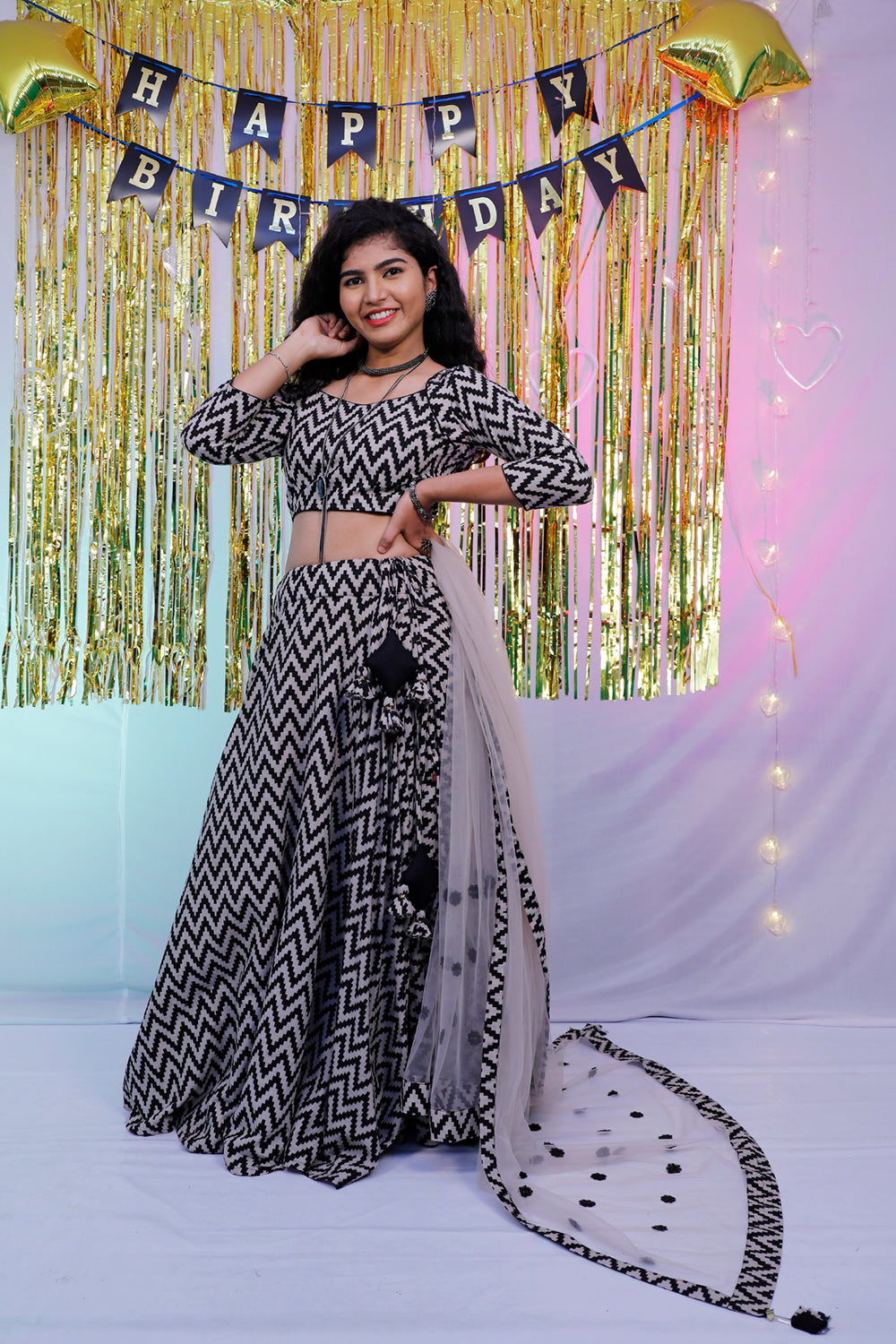 Black & Grey Floral lehenga Set | S3SL236