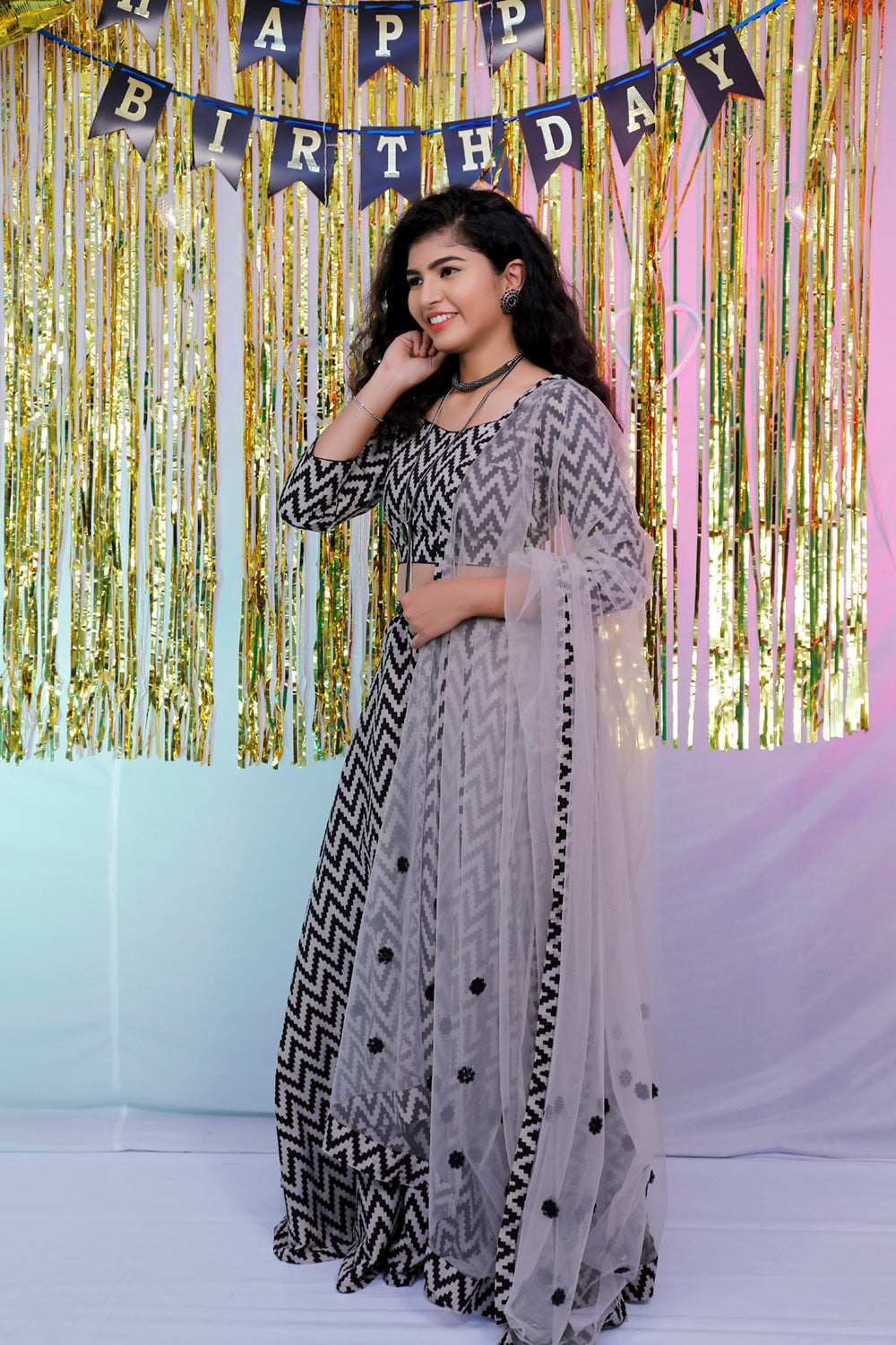 Black & Grey Floral lehenga Set | S3SL236