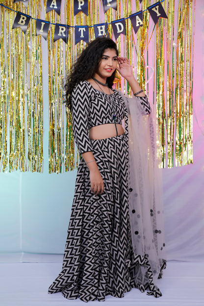 Black & Grey Floral lehenga Set | S3SL236