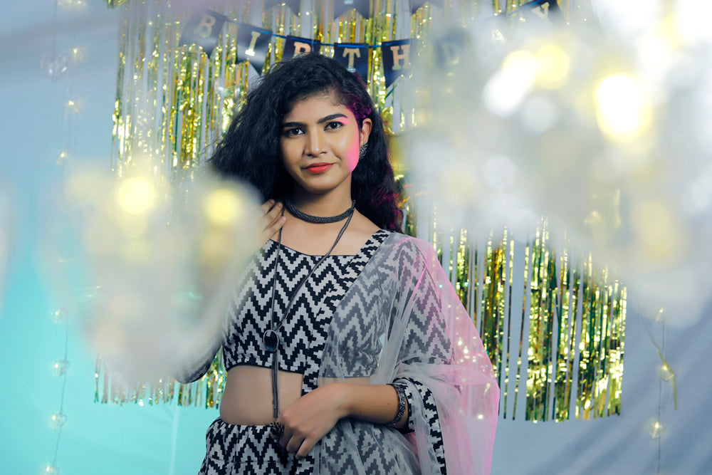 Black & Grey Floral lehenga Set | S3SL236