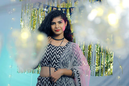 Black & Grey Floral lehenga Set | S3SL236