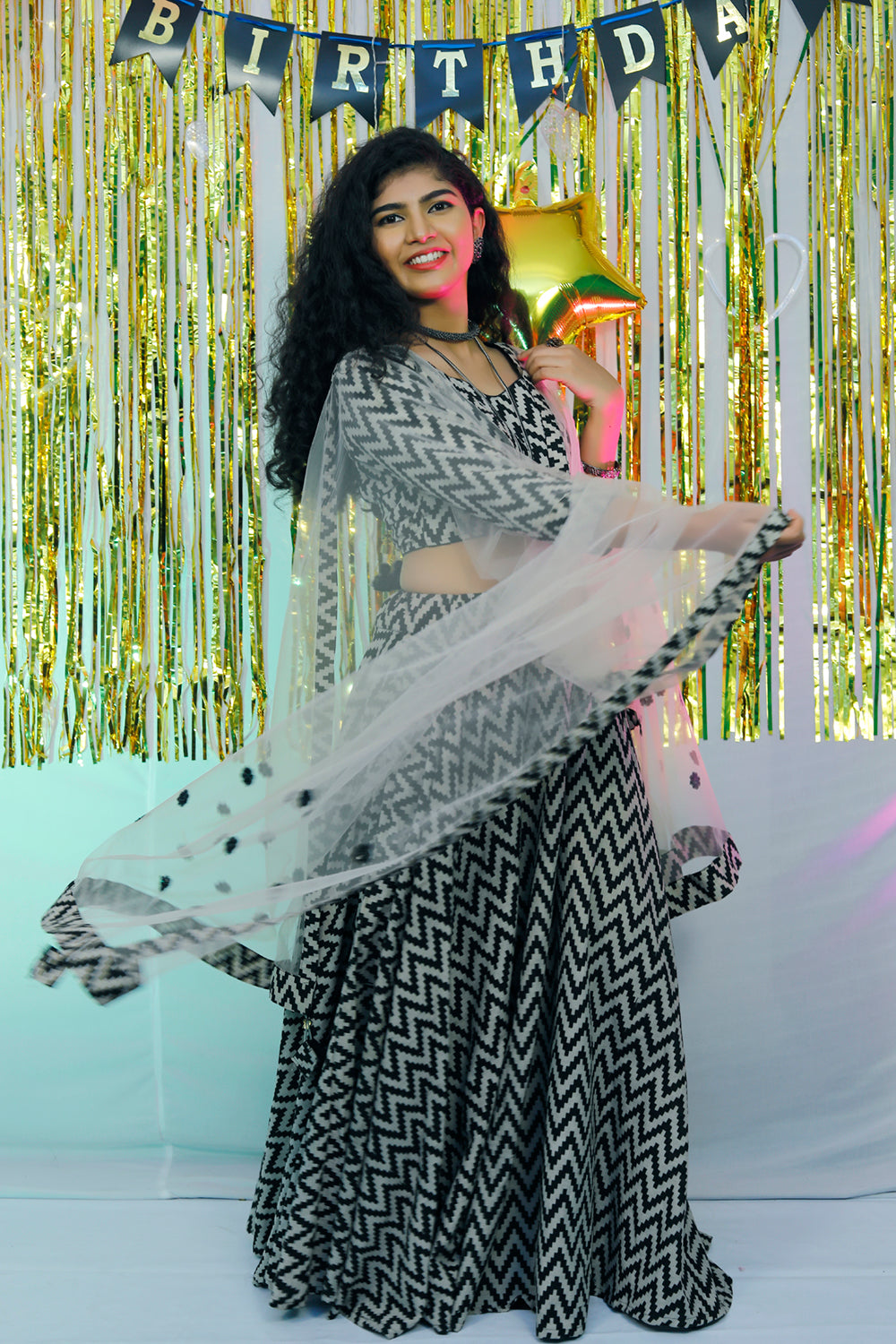 Black & Grey Floral lehenga Set | S3SL236