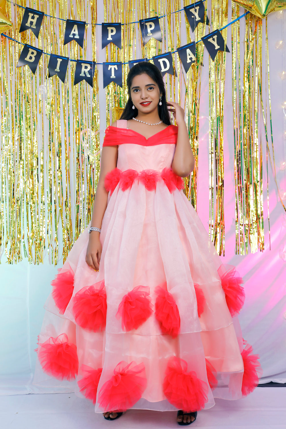 Pink Long Gown With Floral | S3G813