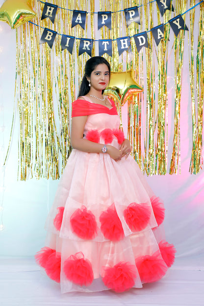 Pink Long Gown With Floral | S3G813