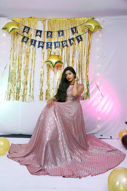 Pink Shimmer long Gown | S3G892