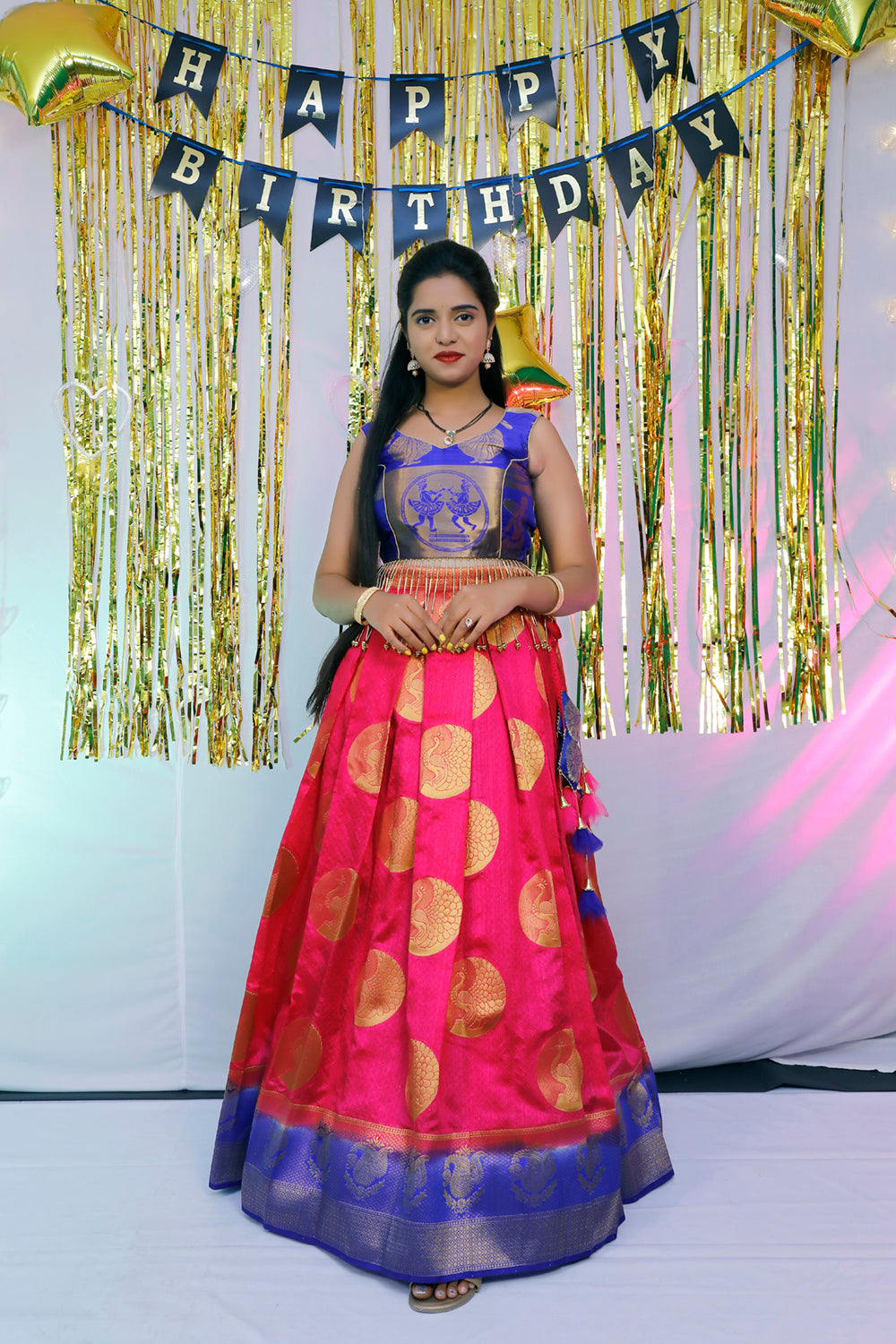 Women’s Pink & Indigo Blue lehenga Set | S3BL796