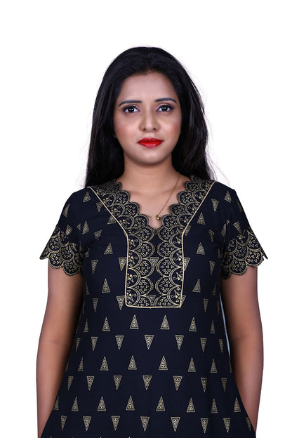 Black Printed A-Line Kurti | S3K803