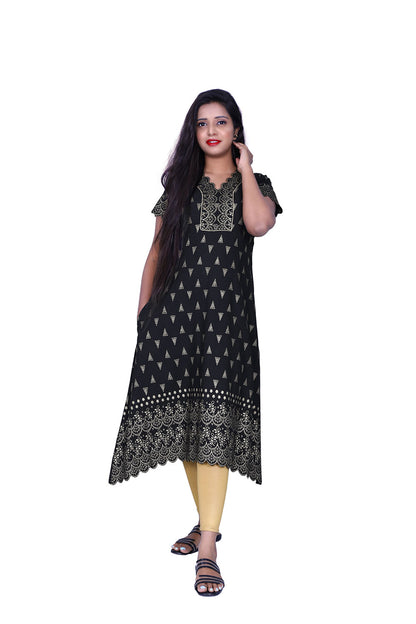 Black Printed A-Line Kurti | S3K803
