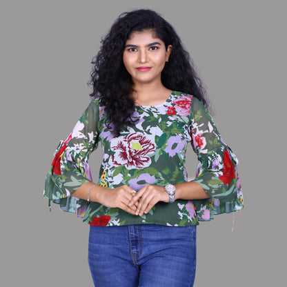 Leaf Green Printed Short Top | S3CT824
