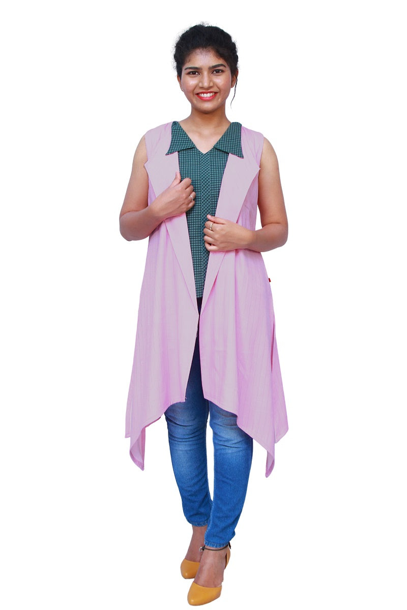 Women High-Low Sleeveless Pink Shrug | S3S592