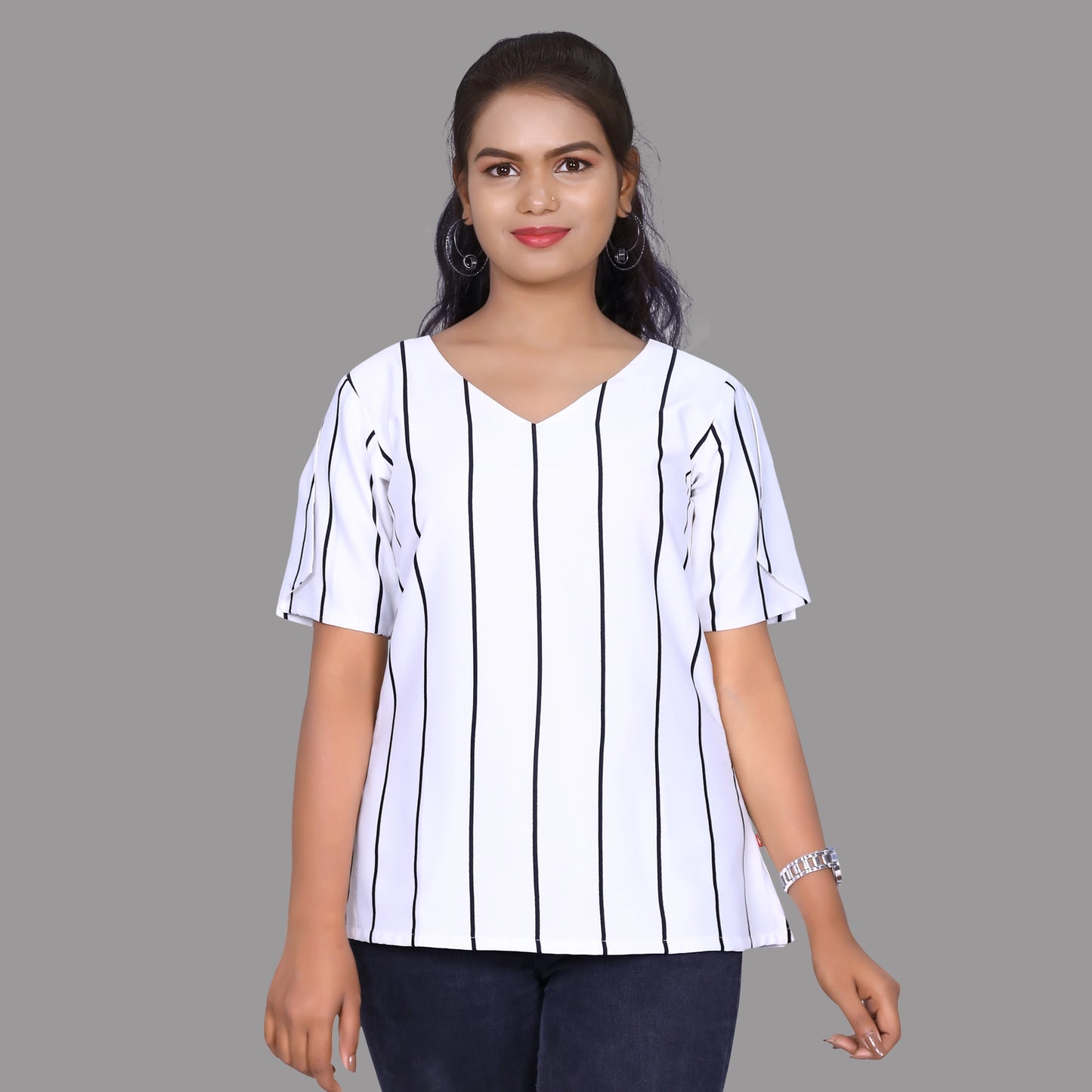 Casual Shoulder Straps Striped Women White Top | S3T959
