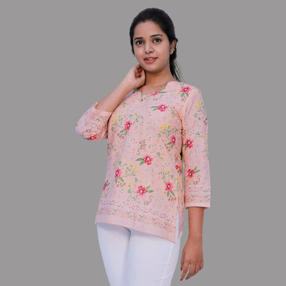 Peach Floral Print Short top | S3K710